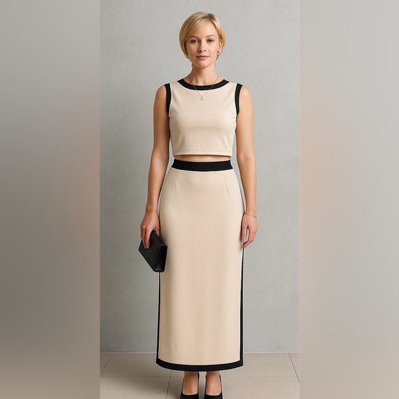 Elegant Cream and Black Women's Skirt and Top - Picture 3 of 5